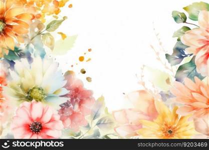 Floral frame decor in colorful watercolors on a white background created with generative AI technology