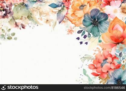 Floral frame decor in colorful watercolors on a white background created with≥≠rative AI technology