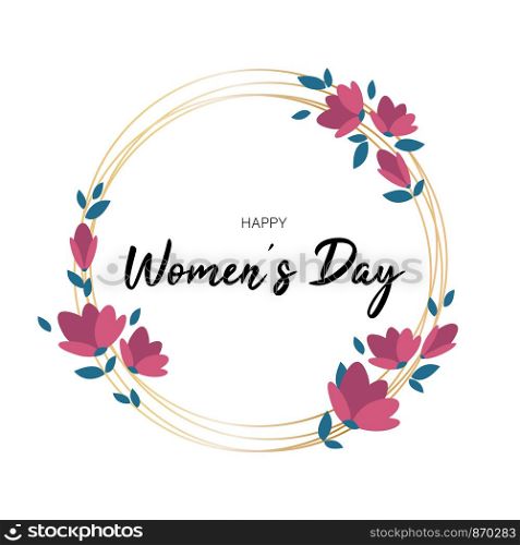 Floral golden frame. Banner with flowers and leaves. vector illustration for 8 of March International women's day. greeting card