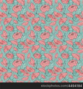 Floral Grunge Seamless Pattern With Flowers And Leaves