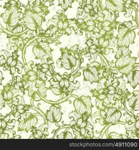 Floral Hand Drawn Vintage Spring Green Seamless Pattern