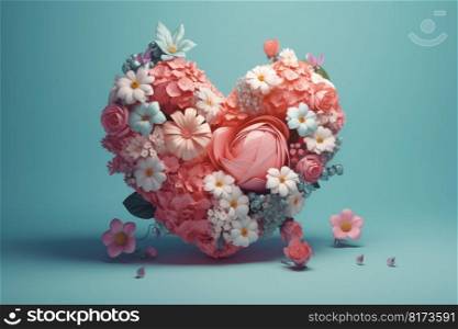 Floral heart 3d pastel. Floral card. Generate Ai. Floral heart 3d pastel. Generate Ai