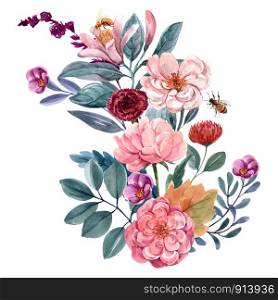 floral illustration, Leaf and buds. Botanic composition for design. branch of flowers