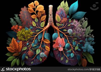 floral lungs, bursting with color and life, created with generative ai. floral lungs, bursting with color and life