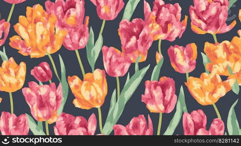 Floral pattern of red tulips flower,AI Generated