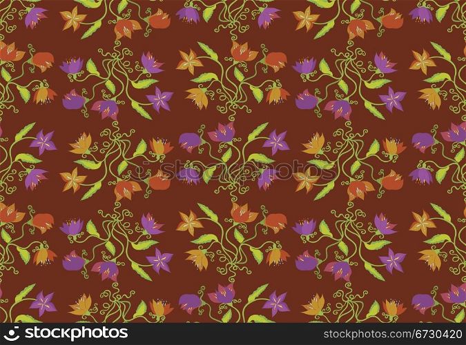 Floral seamless pattern on brown background