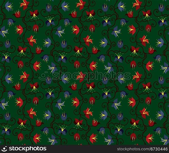 Floral seamless pattern on green background