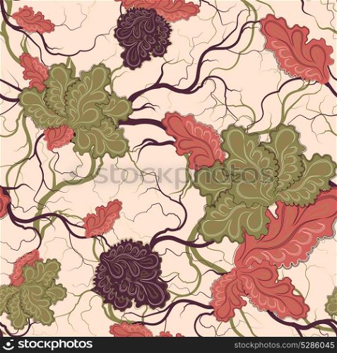 Floral vintage seamless pattern with flowering branches and flowers