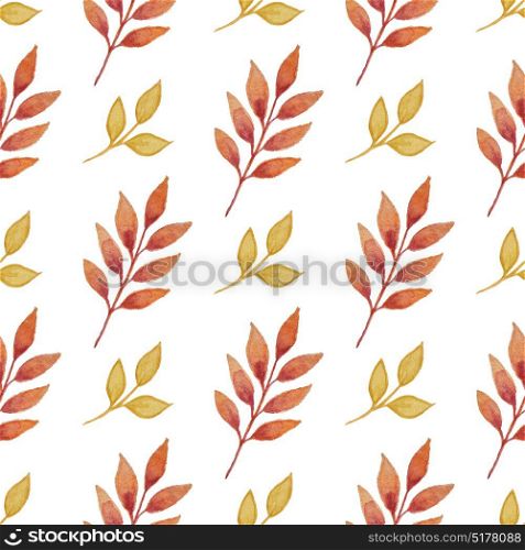 Floral watercolor seamless pattern with autumn leaves on a white background