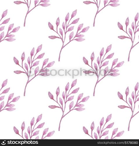 Floral watercolor seamless pattern with pink branch on a white background