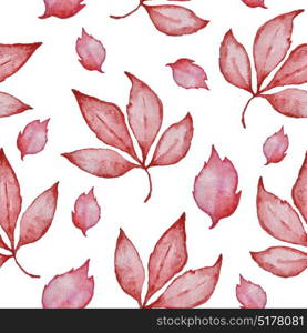 Floral watercolor seamless pattern with red autumn leaves on a white background