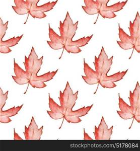 Floral watercolor seamless pattern with red maple leaves on a white background