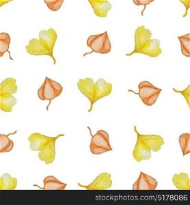 Floral watercolor seamless pattern with yellow autumn leaves on a white background