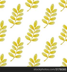 Floral watercolor seamless pattern with yellow branch on a white background