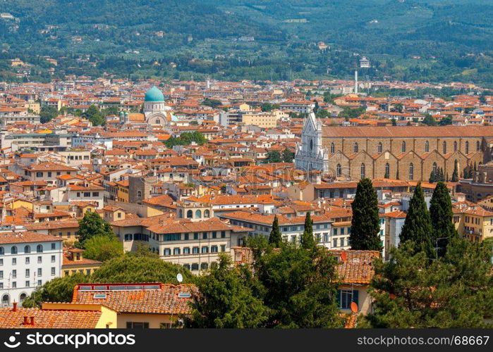 Florence. Aerial view of the city.. View of Florence from the observation deck of Fort Belvedere. Italy.
