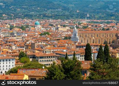 Florence. Aerial view of the city.. View of Florence from the observation deck of Fort Belvedere. Italy.