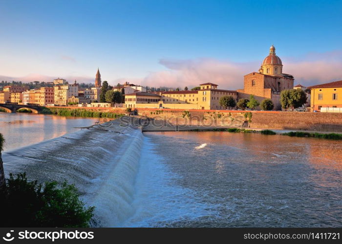 Florence Arno river landscape and architecture view, Tuscany region of Italy