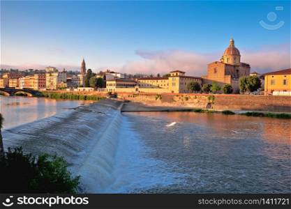 Florence Arno river landscape and architecture view, Tuscany region of Italy