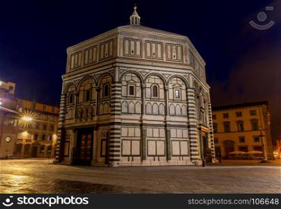Florence. Baptistery at night.. Baptistery of San Giovanni in the night illumination. Florence. Italy.