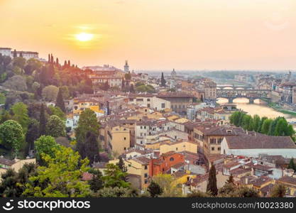 Florence city downtown skyline cityscape of Tuscany Italy at sunset