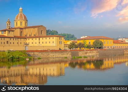 Florence city downtown skyline cityscape of Tuscany Italy at sunset