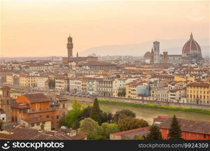 Florence city downtown skyline cityscape of Tuscany Italy at sunset
