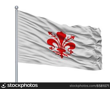 Florence City Flag On Flagpole, Country Italy, Isolated On White Background. Florence City Flag On Flagpole, Italy, Isolated On White Background