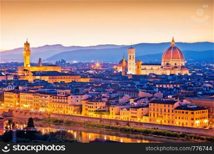 Florence Duomo and cityscape panoramic evening sunset view, Tuscany region of Italy