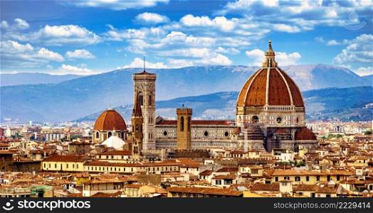Florence duomo cathedral.  Skyline of florence. Beautiful old town of Florence. View of Santa Maria del Fiore. Italy scenery.