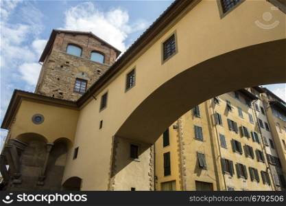 Florence, Italy - Archway at the south end of the Ponte Vecchio at the end of Via de Guicciardini.