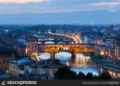 Florence, Italy night skyline. Ponte Vecchio bridge over Arno River. Tuscany. Florence, Italy night skyline. Ponte Vecchio bridge over Arno River.