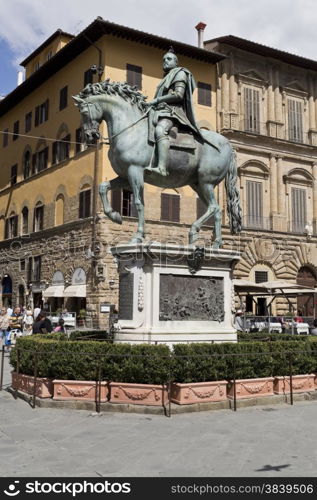 Florence, Italy ? September 2: The equestrian statue of Cosimo I de Medici, September 2, 2014 in Florence, Italy.
