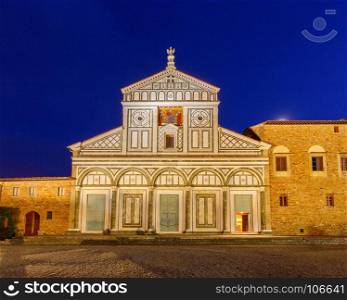 Florence. San Miniato al Monte.. Basilica of San Miniato al Monte on the hill of Michelangelo at night. Florence. Italy.