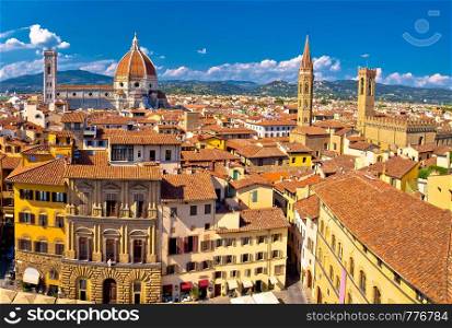 Florence square and cathedral di Santa Maria del Fiore or Duomo view, Tuscany region of Italy