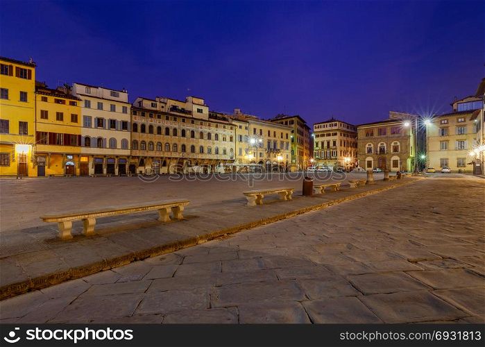 Florence. Square of the Holy Cross at night.. View of the square holy cross in the night illumination. Florence. Italy.