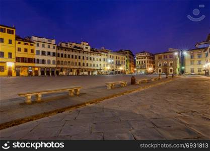 Florence. Square of the Holy Cross at night.. View of the square holy cross in the night illumination. Florence. Italy.