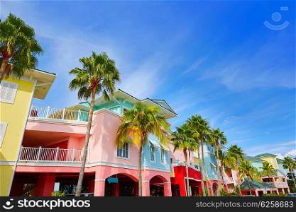 Florida Fort Myers colorful facades and palm trees in USA