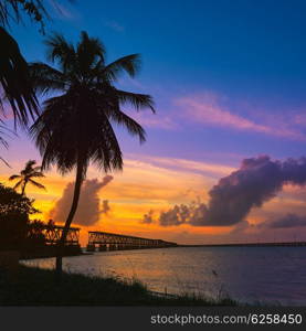 Florida Keys old bridge sunset at Bahia Honda Park in USA