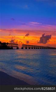 Florida Keys old bridge sunset at Bahia Honda Park in USA