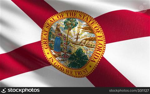 Florida state flag in The United States of America, USA, blowing in the wind isolated. Official patriotic abstract design. 3D rendering illustration of waving sign symbol.
