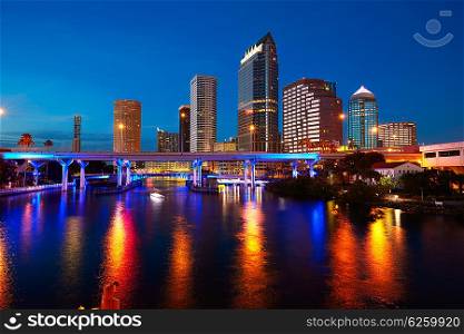 Florida Tampa skyline at sunset from Hillsborough river in US