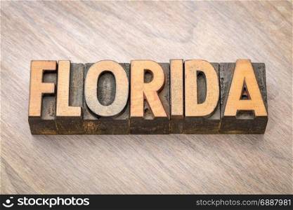 Florida word abstract in vintage letterpress wood type printing blocks