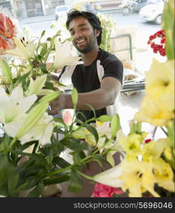 Florist arranging flowers