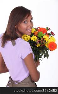 Florist holding a bouquet of flowers