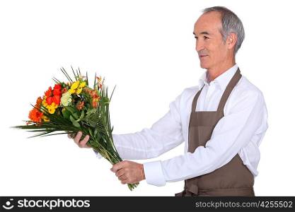 florist offering his flowers