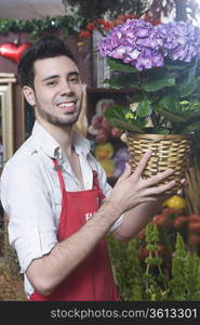 Florist stands with hydrangea