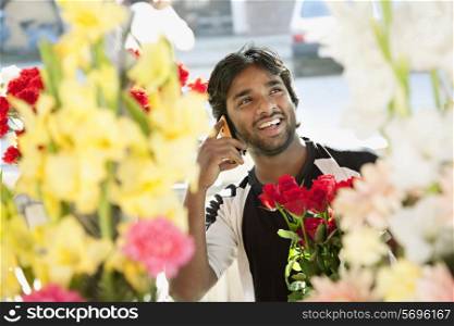 Florist talking on a mobile phone