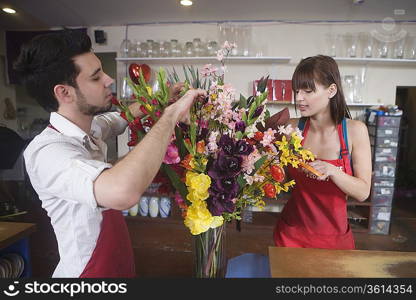Floriste work on flower arrangement