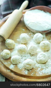 flour balls on board and on a table