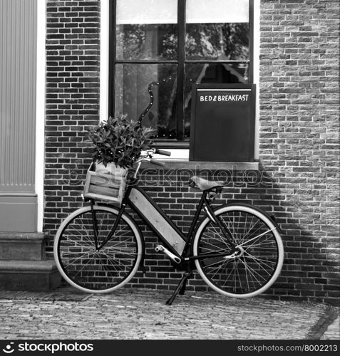 Flower bicycle in front of a Bed and Breakfast, Europe